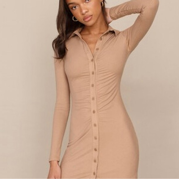 O'Neill Dresses & Skirts - O'Neill Tan Long Sleeve‎ Button-Up Dress  zs S